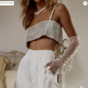 12th Tribe Shira Silver Rhinestone Crop Top